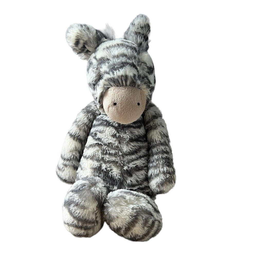 Jellycat Bashful Zebra Gray &White Stripes Plush Stuffed Animal 12 Inch Floppy